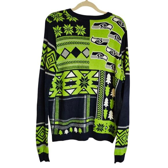 Seahawks SzL Ugly Football sweater. Football Game day. Super Fan. Seattle team - Picture 2 of 15